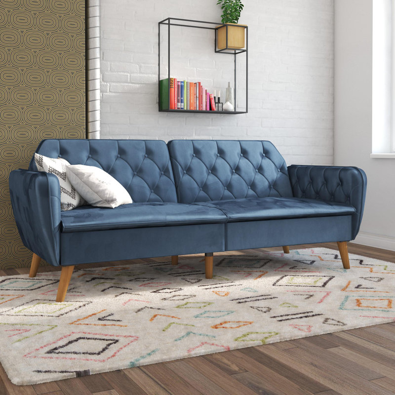 Full / Double 210.8cm Velvet Futon Sofa, Blue