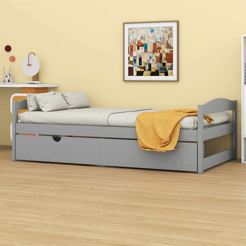 Platform Bed, With Two Drawers, Gray