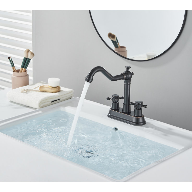 Robinet de lavabo de salle de bain 4 po avec 2 poignées et bonde escamotable noire, Noir