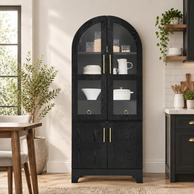Armoire de cuisine arquée avec tiroir et portes en verre
