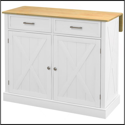 Rolling Kitchen Island With Drop Leaf Wood Breakfast Bar, Farmhouse Kitchen Cart With 2 Drawers, Adjustable Shelves For Dining Room, White -  Ophelia & Co., 6CBF00DBA0BC4FA2B435BAA4ED4F7A78