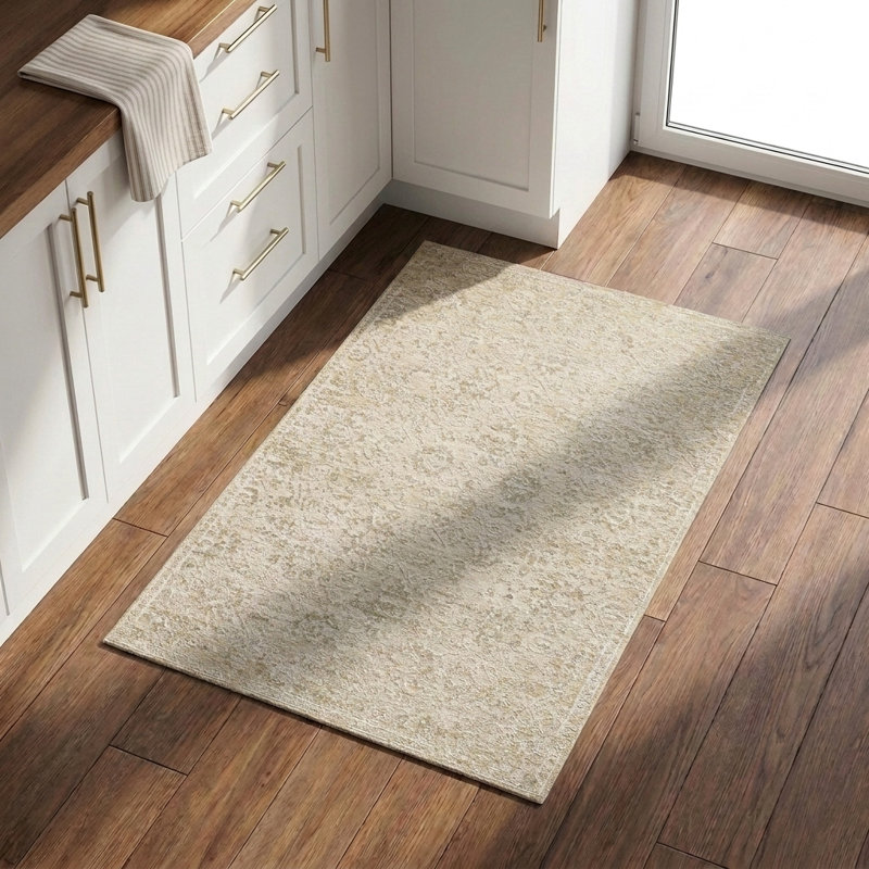 Mulay Beige/Gold Farmhouse Floral Power-Loomed Indoor Area Rug, Rectangle 2' x 3'