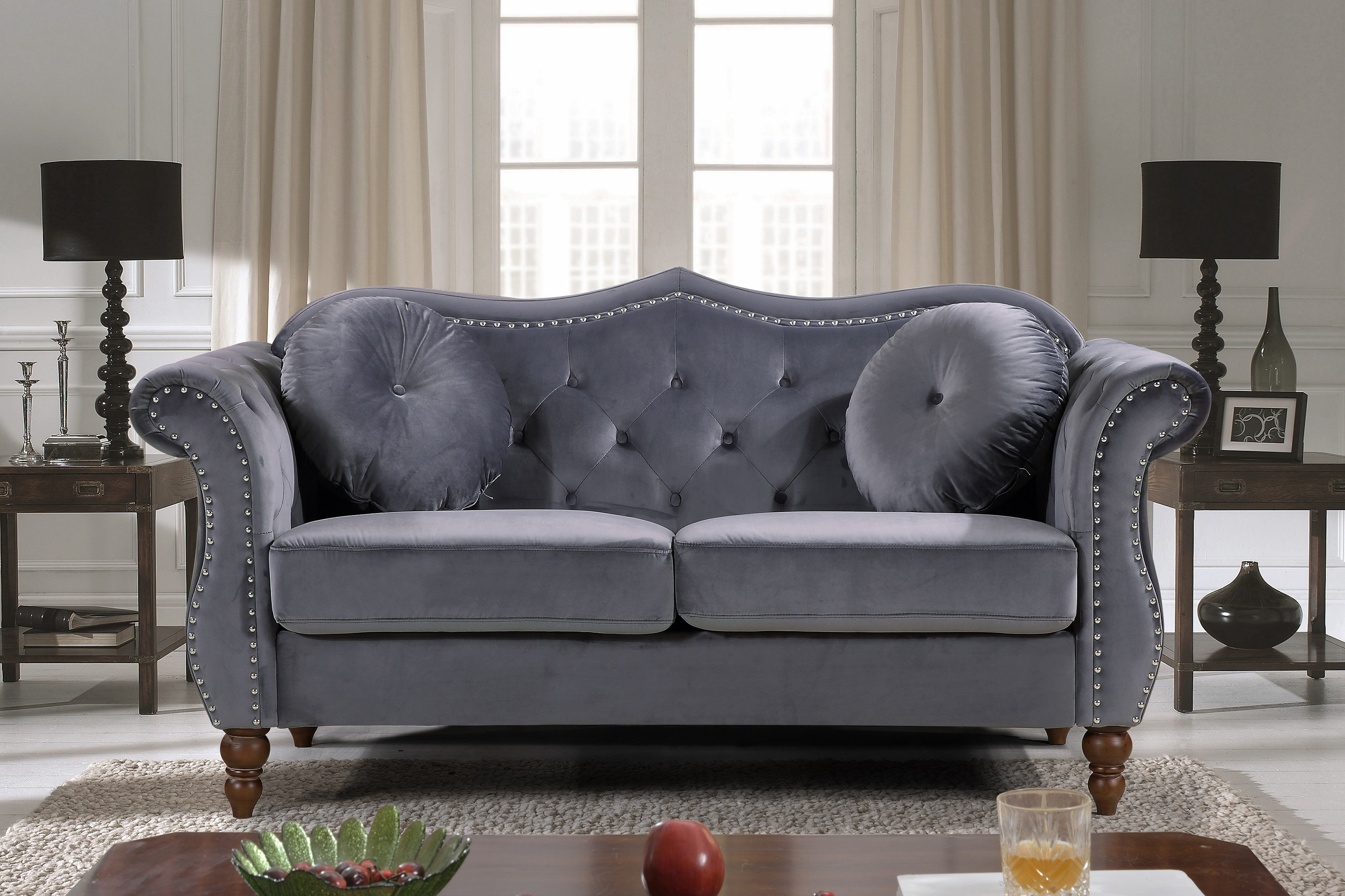 ACME Chelmsford Loveseat w/2 Pillows 56051 Beige Fabric & Antique Taupe