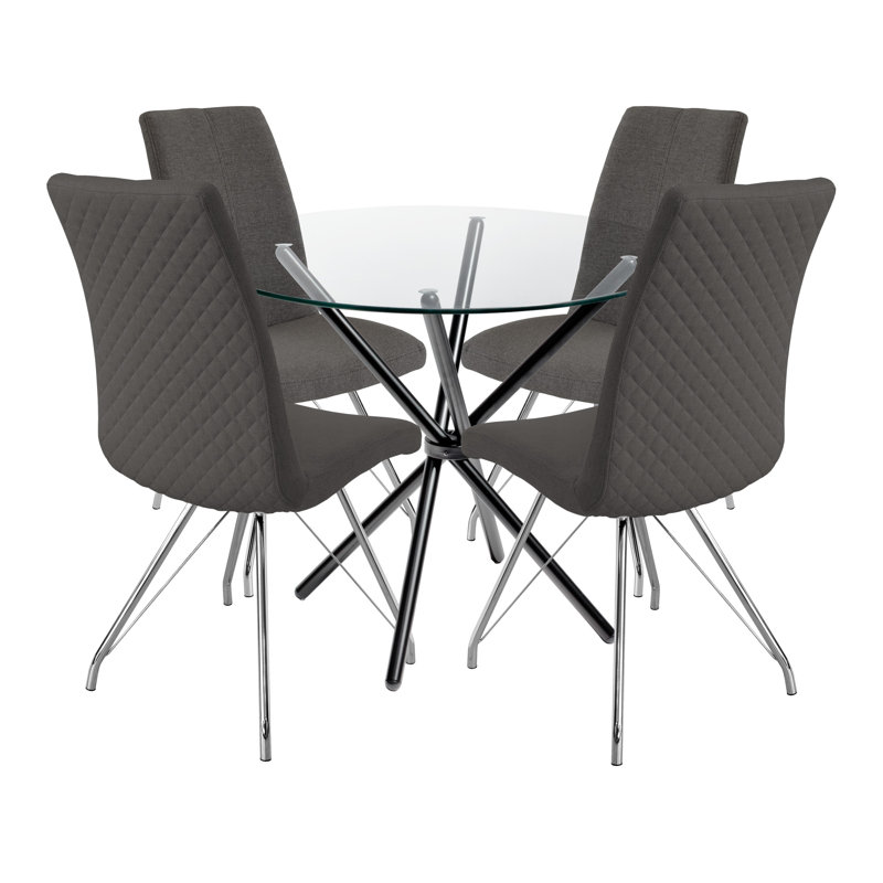 Franks Dining Set, 3 Pieces: Table, 2 Chairs, Dark Grey, Black