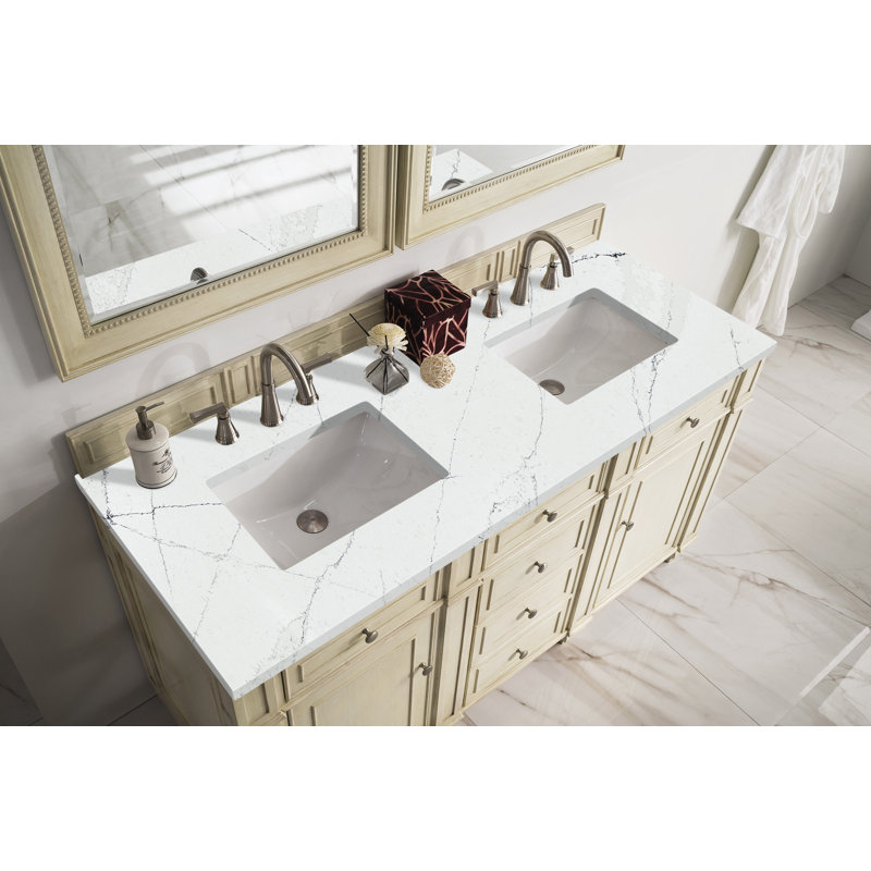Bristol 60'' W Double Vanity, Bright White, Ethereal Noctis, 8" Widespread