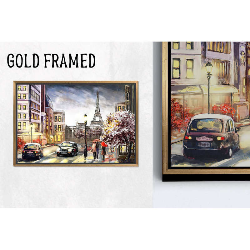 Impression sur toile: Tour Eiffel, reproduction de peinture, scène de rue Paris, 1P or encadré, 47,3 po H x 102,4 po l