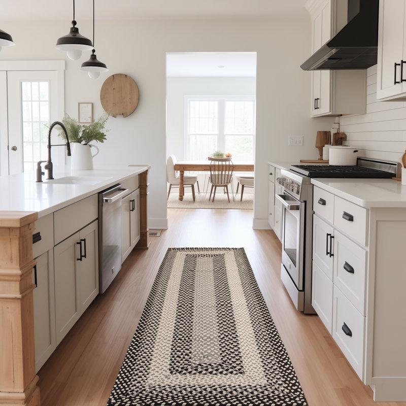 Tapis noir et blanc Waterbury Farmhouse, Tapis de couloir 2 pi x 6 pi