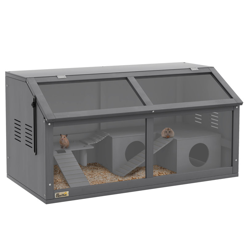 Cage à hamster en bois, Habitat de hamster, Cage pour petits animaux, souris avec pont suspendu, échelles, plateau ouvrable