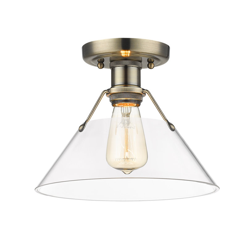 Plafonnier encastré à une lumière de 10 po Weatherford, Laiton vieilli, Verre transparent
