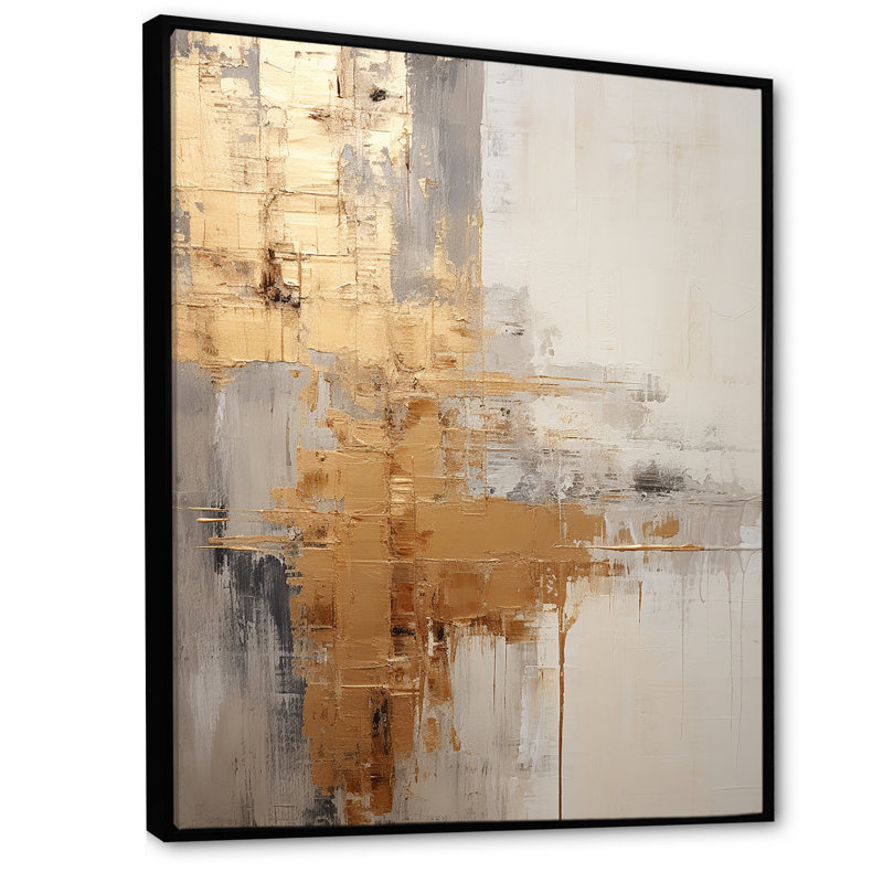 Impression sur toile Gold and Beige Soft Fusion I - Coastal Pier, H 40 po x l 30 po, Cadre flottant noir