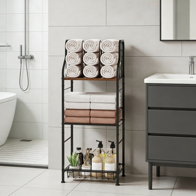 Porte-serviettes autoportant à 3 niveaux pour la salle de bain, porte-serviettes en métal peu encombrant avec séparateurs en forme de M, organisateur de rangement de serviettes de bain durable pour la piscine, la salle de lavage et la décoration intérieure moderne