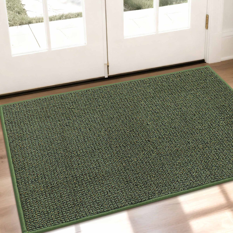 Bukvice Non-slip Washable Door Mat, Green, 20" W x 48" L