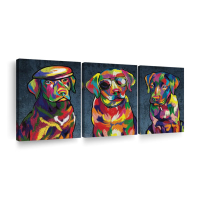 «Cool Labradors», reproduction d'art sur toile multicolore