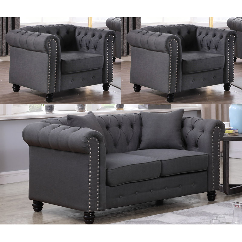 Ensemble de salon Cordarell, Mélange de lin gris anthracite