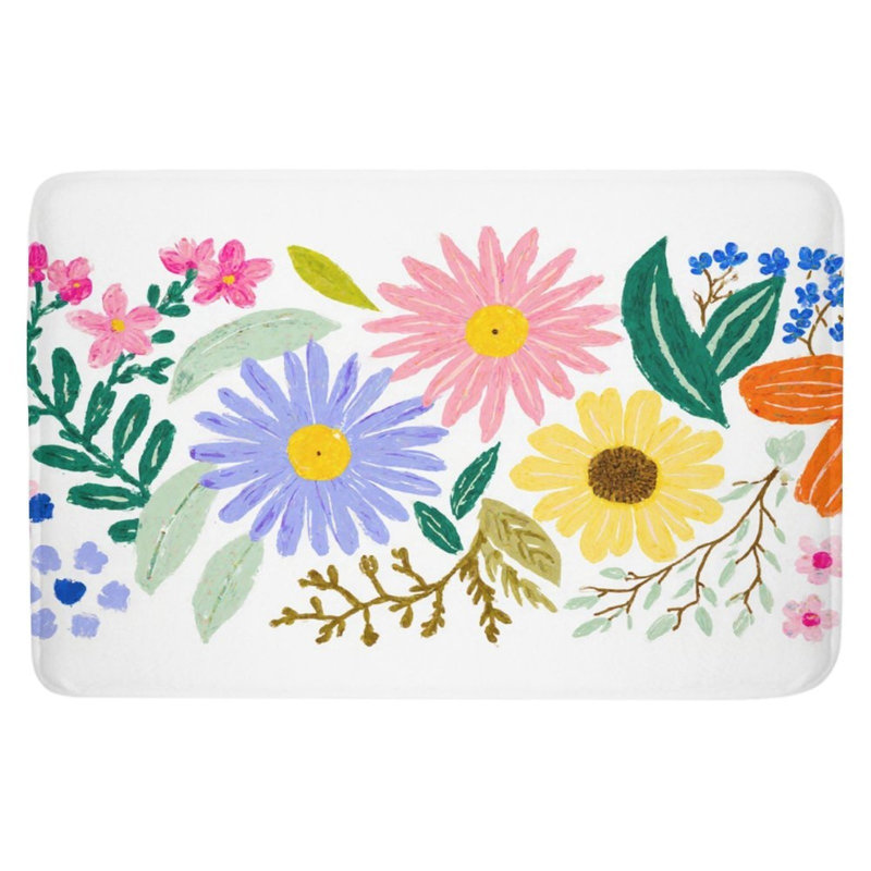 Vibrant Colorful Floral Print Bath Rug, 16 X 24