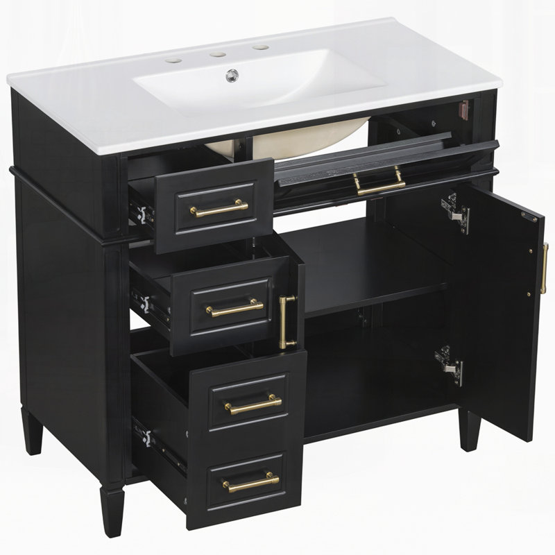 Meuble-lavabo simple 36 po avec 4 tiroirs 36 po, Noir