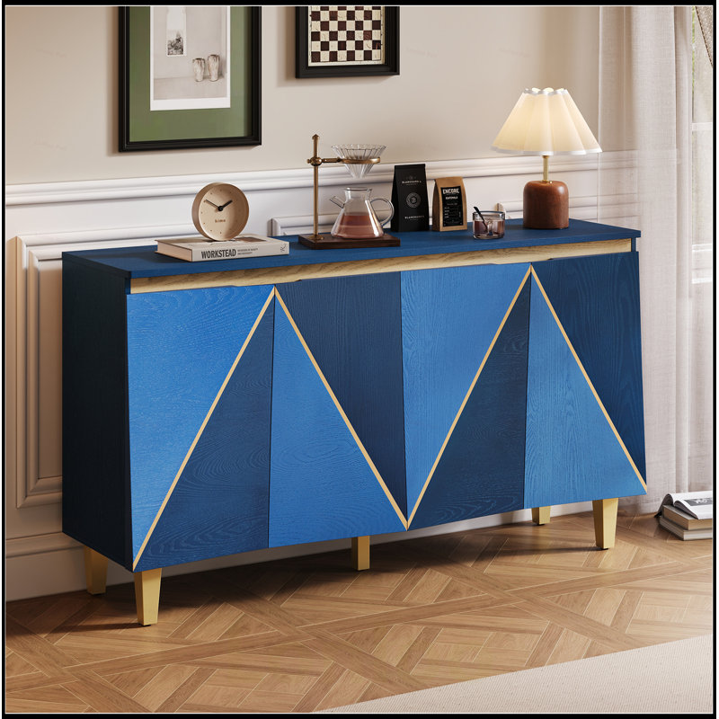 Retro Buffet Cabinet with Storage, 4-Door Vintage Sideboard with Dimensional Effect Doors and Adjustable Shelves for Versatile Use