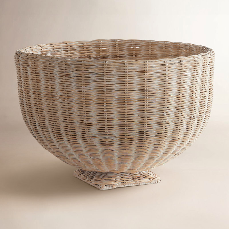 Bol à pieds en rotin Cigi, 16" H x 24" W x 24" D, Whitewash