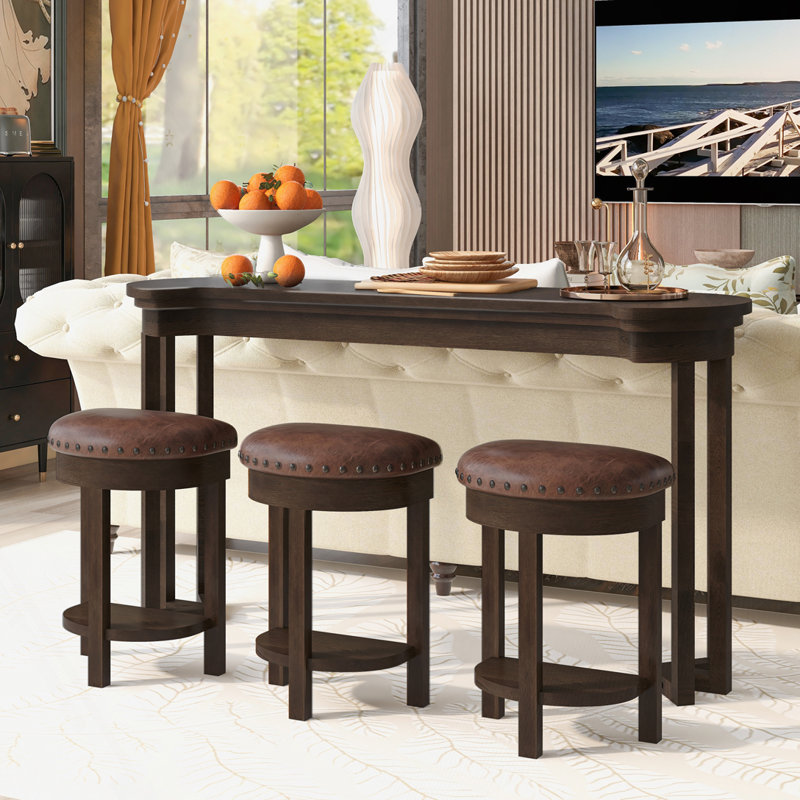 Ensemble de 4 tables de bar avec 3 tabourets de bar rembourrés en polyuréthane, Espresso