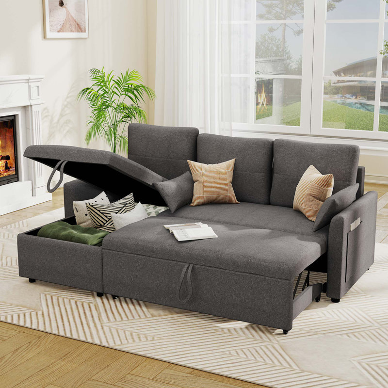 L-Shaped Sleeper Sofa with Storage Chaise Pull-Out Bed
