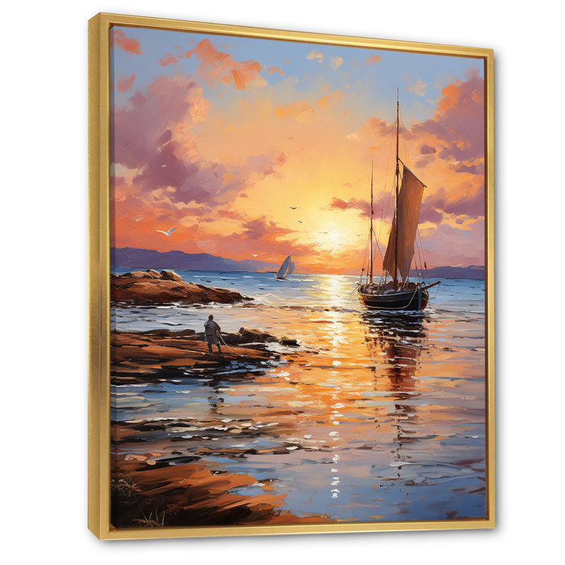 Espagne, coucher de soleil à Ibizas III, reproduction d'art sur toile, H 20 po x l 12 po x P 1 po, Cadre flottant doré