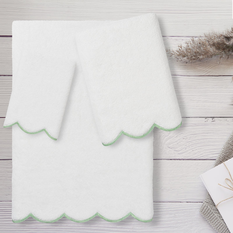  Ensemble de serviettes 100% coton ADORNIA, Blanc/vert, Ensemble 3 serviettes de bain