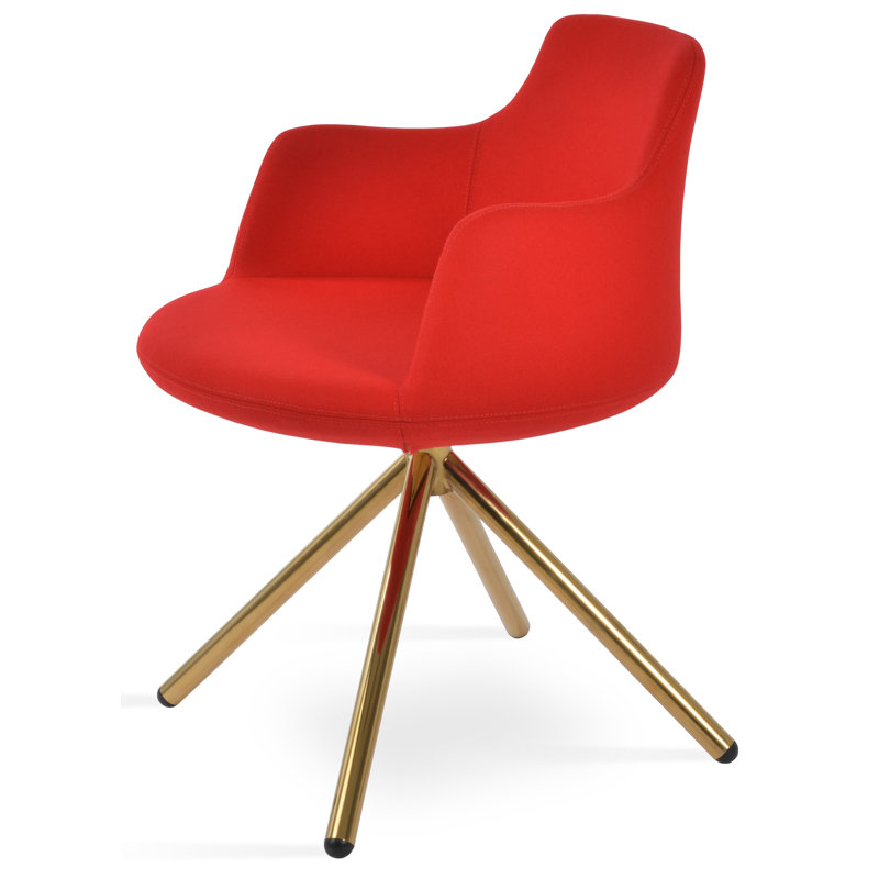 Chaise avec accoudoirs Dervish, Rouge pomme, Or