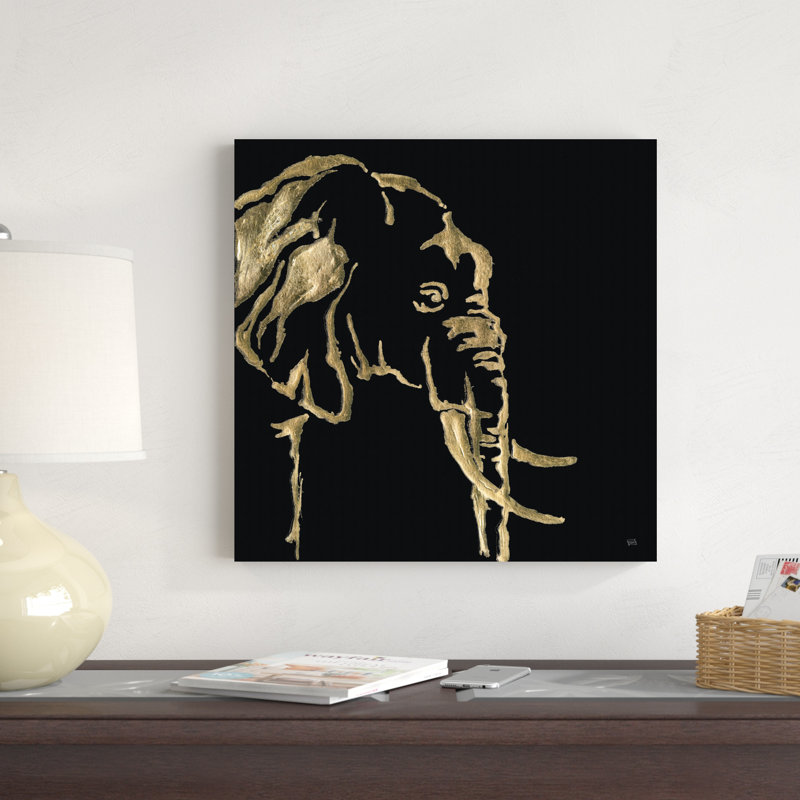 Éléphant doré sur fond noir, H 20 po x l 20 po x P 1,25 po