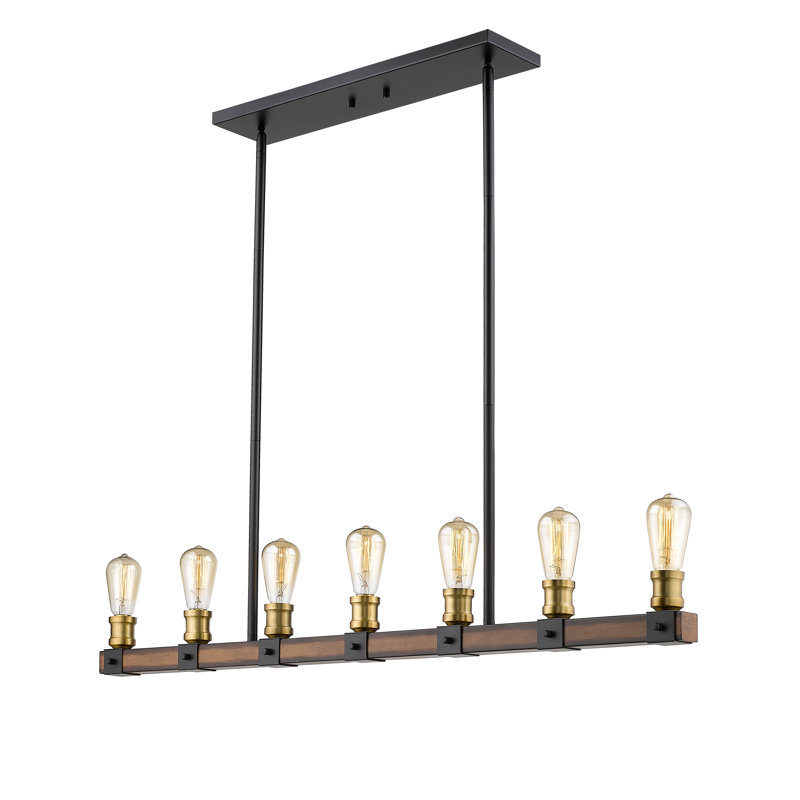 Luminaire suspendu linéaire à 7 lumières pour îlot de cuisine Charles, Acajou rustique