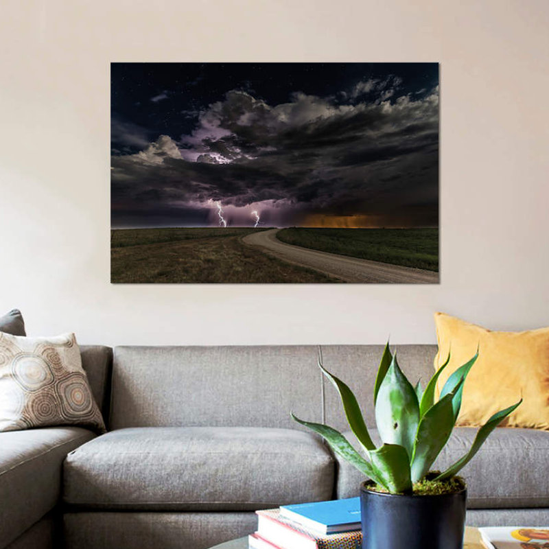 « prairie lightning », impression sur toile, H 26 po x l 40 po x P 1,5 po, Toile tendue, Pas de tapis