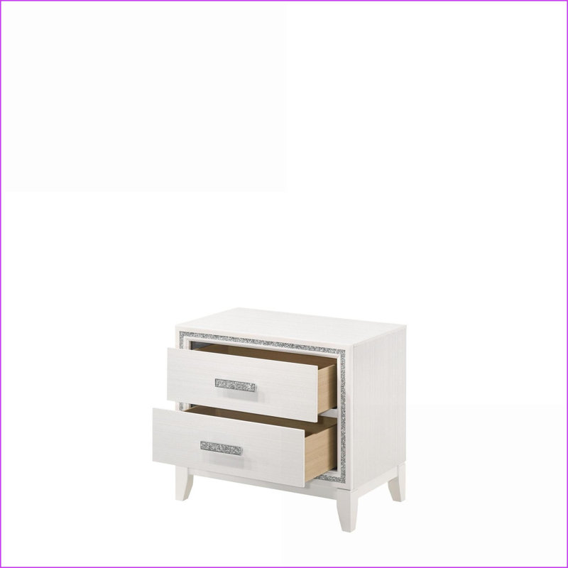 Table de chevet blanche moderne avec 2 tiroirs de rangement Haiden, Blanc