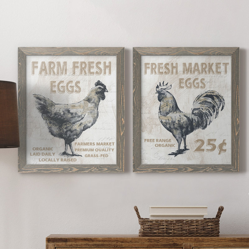 Farm Fresh Chicken - ensemble de 2 reproductions, Toile avec cadre gris, Pas de tapis, H 20 po x l 17 po x P 1 po