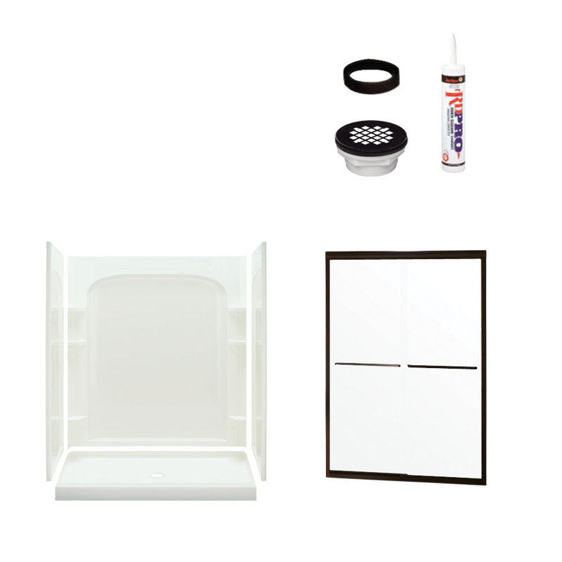 Ensemble 60" W x 75.75" H Framed Rectangle Sliding Shower Stall and Base Included, Oil Rubbed Bronze/White