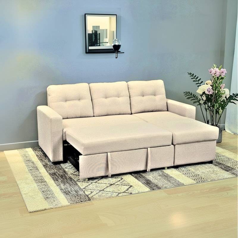 Canapé-lit modulaire convertible en forme de L, canapé-lit escamotable pour les petits espaces et les salons, Lin beige