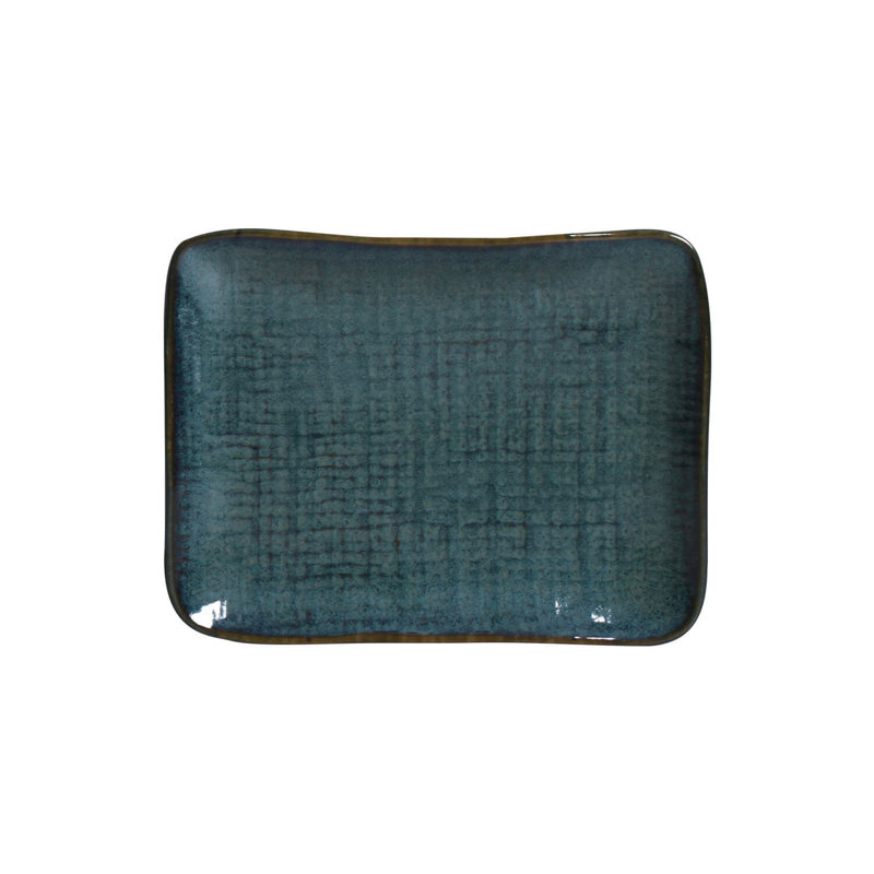 Petit plateau rectangulaire en grès céramique de 7,1 po Oceano - allant au micro-ondes, au four et au lave-vaisselle, par Porto Brasil