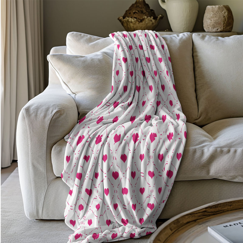 Couverture en sherpa de qualité supérieure Heartbeats - rose 1 pièce, Lit simple