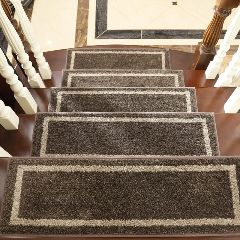 Tapis d'escalier doux 15 pièces antidérapants, Brun