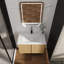 Meuble-lavabo en chêne clair avec lavabo, portes à fermeture douce et fixation murale-129032273