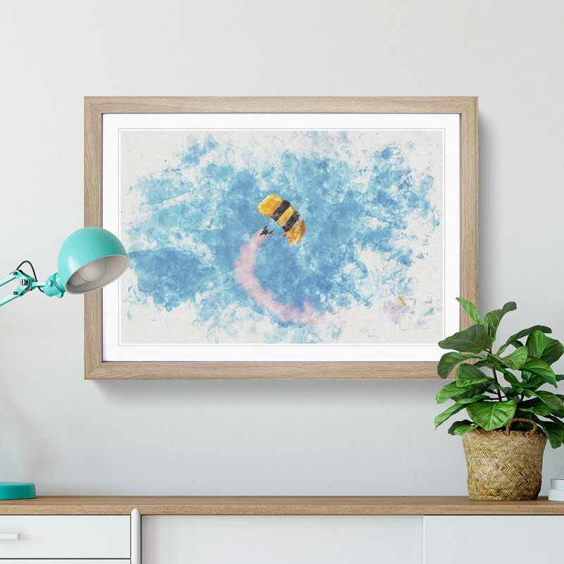 Skydiving - Picture Frame Painting Print, Oak Framed, 24cm H x 33cm W x 2cm D
