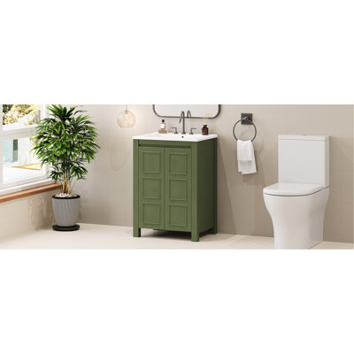 Meuble-lavabo de 36 po blanc antique avec lavabo en céramique, espace de rangement spacieux, attrait rustique et sensation de bon fonctionnement avec des compartiments spacieux, style rétro, processus d'assemblage simple