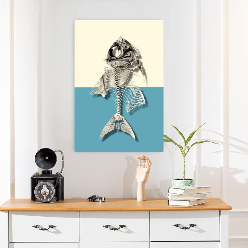 Poisson, squelette, étude marine, poisson contemporain, H 24 po x l 16 po