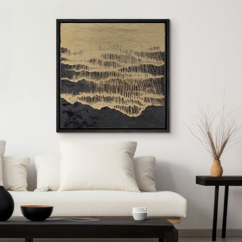 Reproduction murale abstraite dorée sur toile tissée noire pour le salon, H 24 po x l 24 po x P 1,5 po, Noir