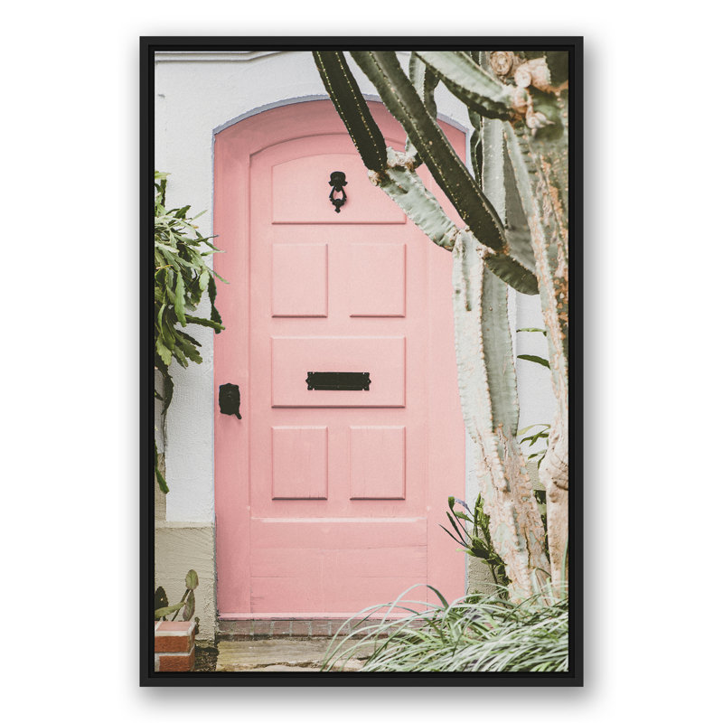 Porte rosée sur toile, Cadre flottant noir, H 37,75 po x l 25,75 po x P 1,75 po
