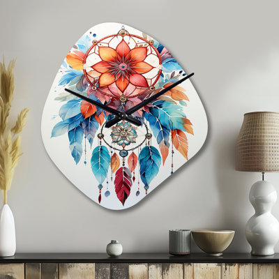 Corail Dreamcatcher Minimalist Harmony - Dreamcatcher forme unique horloge murale en métal, horloge murale asymétrique traditionnelle