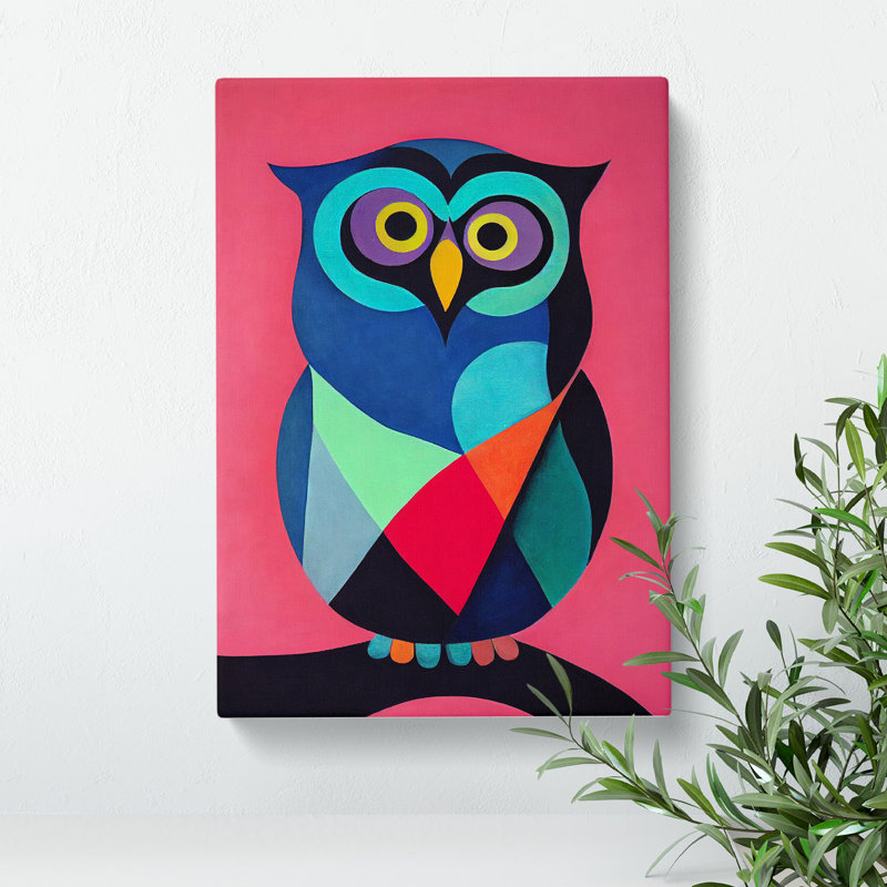 Colourful Abstract Owl No.1 - Wrapped Canvas, 76cm H x 50cm W x 3cm D