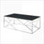 Table basse de salon avec plateau en verre noir et acier inoxydable chromé poli, facile à nettoyer