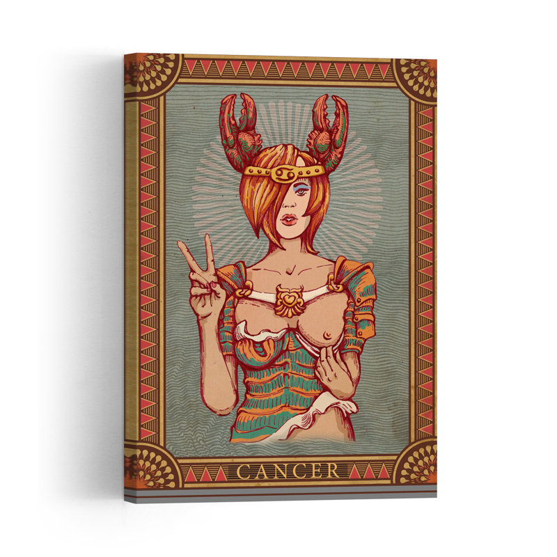 Cancer Zodiac Woman Mystical Retro Serene Crab Wall Art Print by Olga Galeeva - Print, 91.44cm H x 60.96cm W