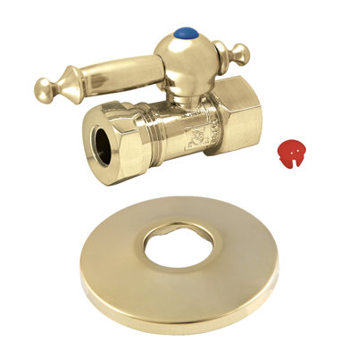 Kingston Brass 1/2-Inch FIP x 1/2 or 7/16-Inch Slip Joint Quarter-Turn Straight Stop Valve with Flange