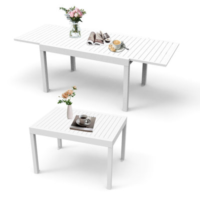 Aluminum Patio Dining Table 35"-71", Extendable, White, , 4-6 Person, , Corrosion , Delightful Sight Extendable White Aluminum, Adorable