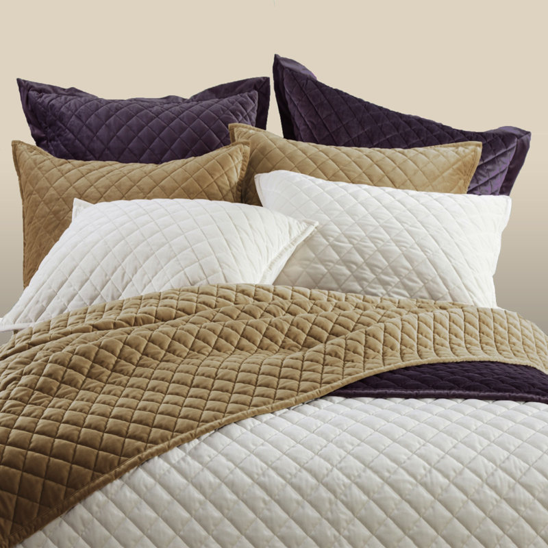 Velvet Diamond Solid Color Quilted Modern Contemporary Pillow Sham Set, King, Amethyst
